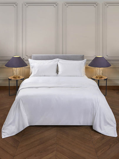 Aigaion Bed Sheet Set With 2 Pillowcases King Size With Rubber Hugger 180x200+40cm White 3 Pieces