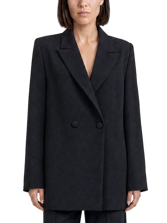 MY T Long Women's Double Breasted Black Blazer