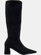 Suede Women's Boots with Mid Heel Black