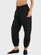 Women's High Rise Fabric Trousers with Rubber Band in Paperbag Fit Black