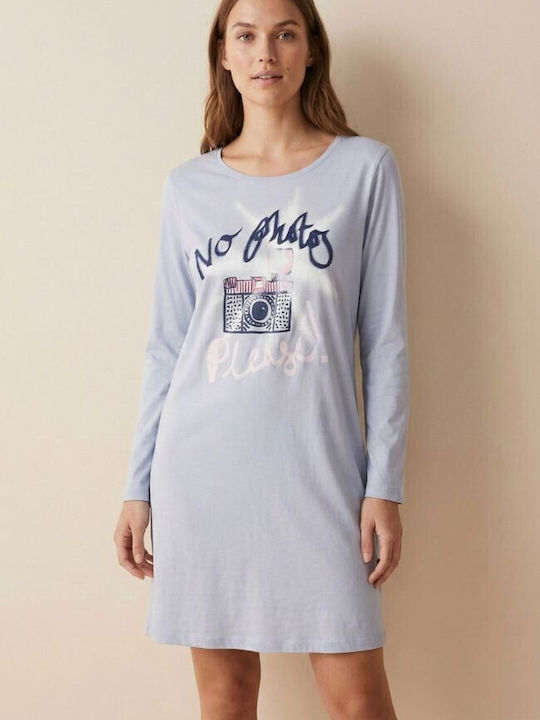 Triumph Winter Cotton Women's Nightgown Light Blue