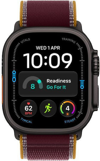 Apple Apple Watch Ultra 4 Titanium 49mm Wasserdicht mit PPG Sensor Schwarz Titan mit Burgunder Trail Loop M/L