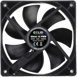Gelid Solutions Silent 12 PWM Черен Вентилатор за кутия 120mm (1600rpm / 64.5cfm) Без светодиоди Осветление и Свързване 4-изводна ШИМ Черен