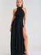 Summer Maxi Evening Dress Open Back Black