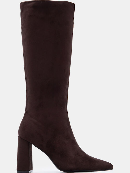 Luigi Suede Women's Boots with High Heel Brown