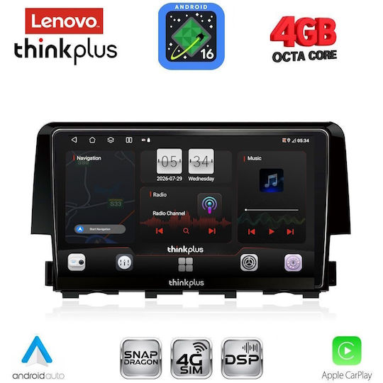 Lenovo Car Audio System for Honda Civic 2016-2021 Bluetooth USB WiFi GPS Apple CarPlay Android Auto with 9" Touch Screen