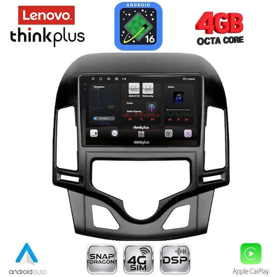 Lenovo Sistem Audio Auto pentru Hyundai i30 2007-2012 cu Clima Bluetooth USB Wi-Fi GPS Apple CarPlay Android Auto cu Ecran Tactil 9"