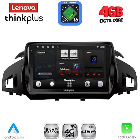 Lenovo Автомобилна Аудио Система за Ford Kuga / C-Max 2013-2019 (Bluetooth/USB/Wi-Fi/GPS/Apple CarPlay/Android Auto) с Touch Screen 9"