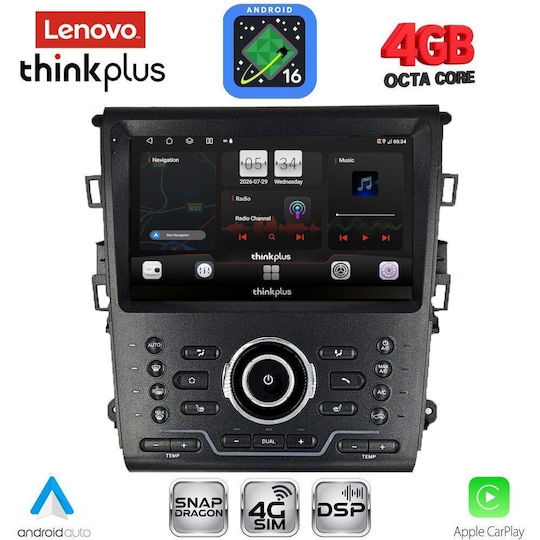 Lenovo Автомобилна Аудио Система за Ford Mondeo 2014-2023 с Clima (Bluetooth/USB/Вграден Wi-Fi/GPS/Apple CarPlay/Android Auto) с Touch Screen 9"