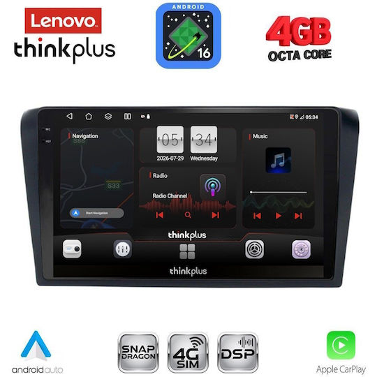 Lenovo Автомобилна Аудио Система За Mazda 3 2003-2008 С Clima (Bluetooth/USB/Вграден Wi-Fi/GPS/Apple CarPlay/Android Auto) С Touch Screen 9"