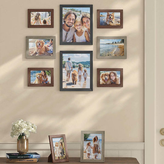 Songmics Wall Mounted Wooden Photo Frame with Brown Frame 10 Pieces