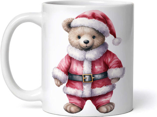 Bear Dressed As Santa Claus Χριστουγεννιάτικη Κούπα Κεραμική Άγιοι Βασίληδες 330ml (με Προσωποποίηση)