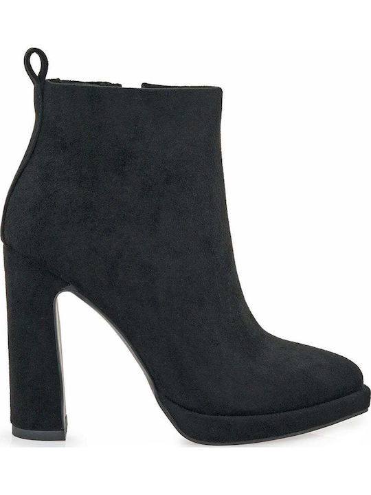 Exe Suede Women's Ankle Boots with High Heel Black