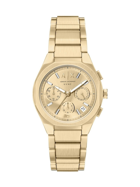 Armani Exchange Дамски Часовник 36mm Хронограф Кварцов с Златна Стоманена Браслет