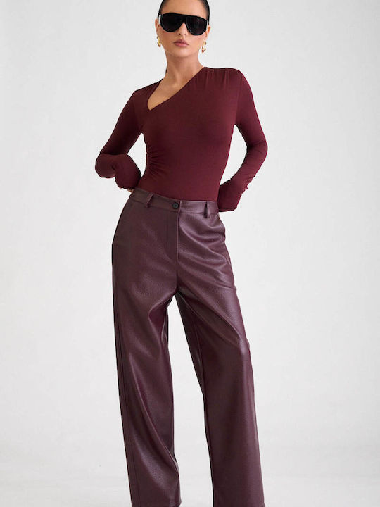 Damen Lederhose in Gerader Beinlinie Burgundisch