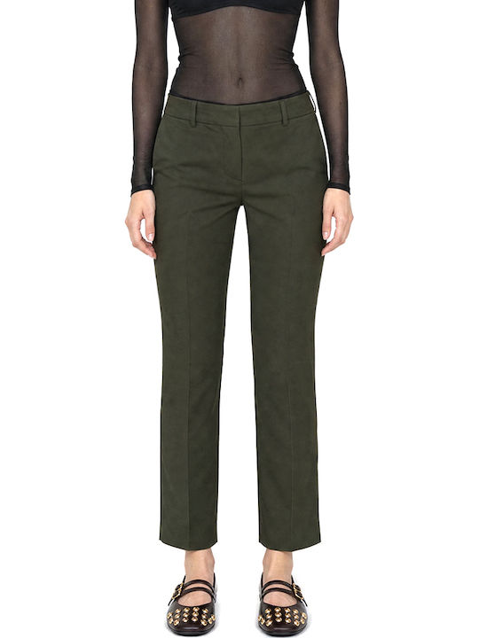 MY T Damen Stoff Capri Hose mit Gummiband in Schlank Passform Khaki