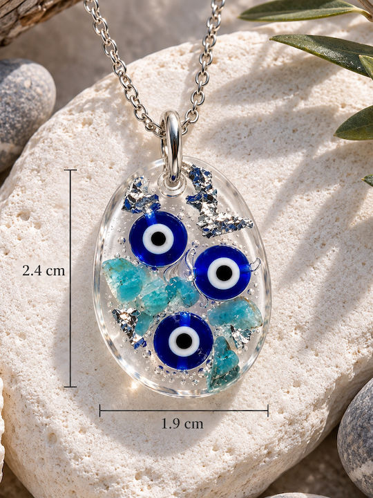 Elle Triple Talisman Eye Necklace Made of Blue Resin