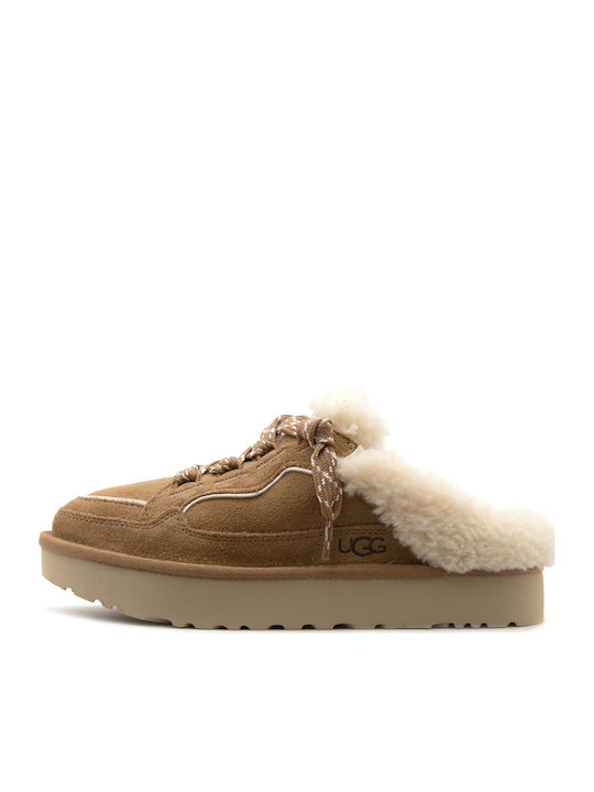UGG Papuci de damă de iarnă din catifea maro