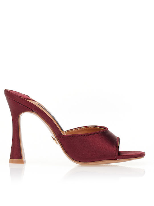 Tsoukalas Satin Mules With High Heel In Burgund...