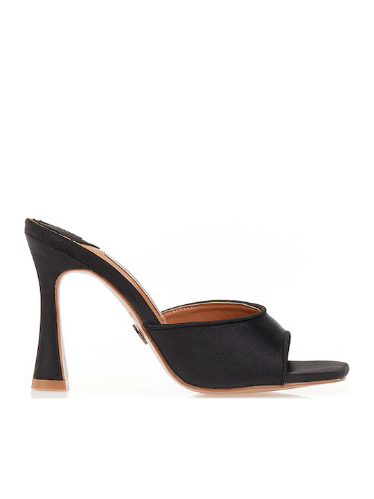 Satin Mules With High Heel In Black Colour