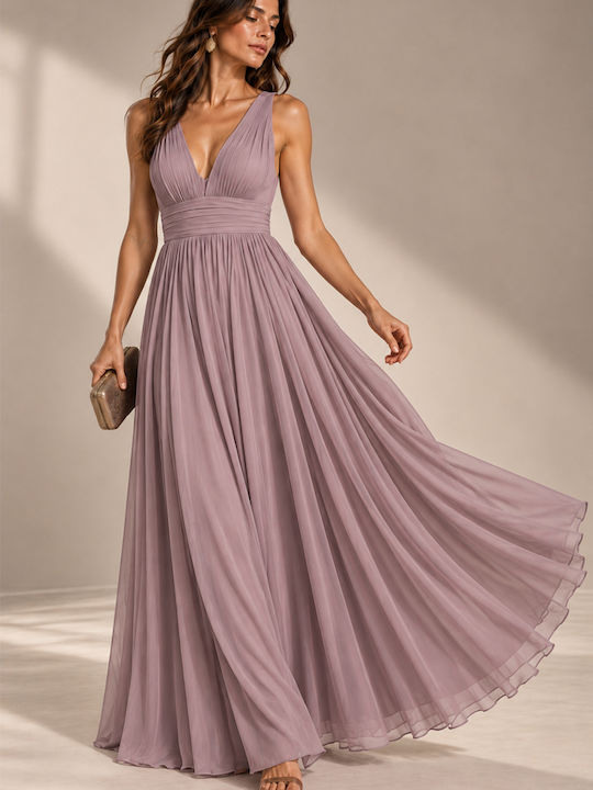 Summer Maxi Evening Satin Dress Dusty Nude