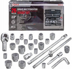 Forcekraft Ratchet with Sockets 3/4" & 1" 26 Pieces