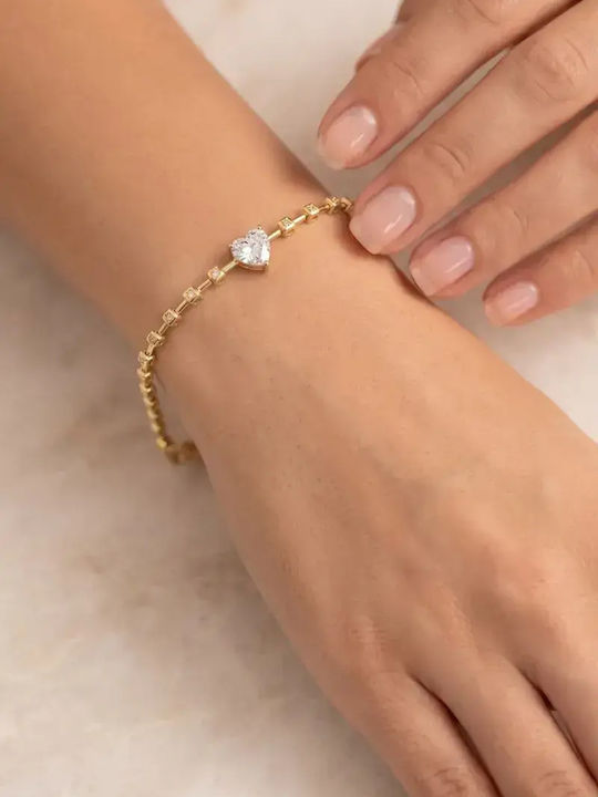 SteweHome Brățară pentru Femei cu Model Inimă din Aur de 14K cu Zirconiu 18cm