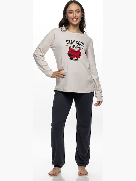 Galaxy Galaxy Damen Schlafanzug & Pyjamas Winter Ecru/Anthrazit