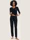 Henderson Henderson Damen Winter Schlafanzug Set Schwarz