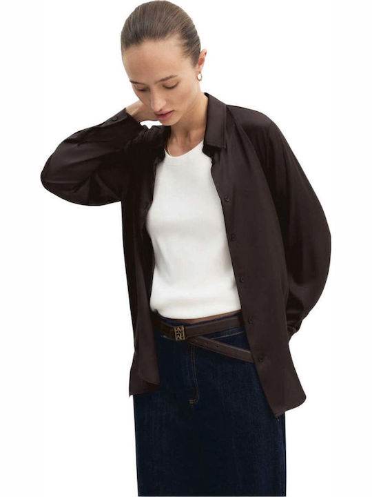Langärmeliges Damenhemd Satin Braun