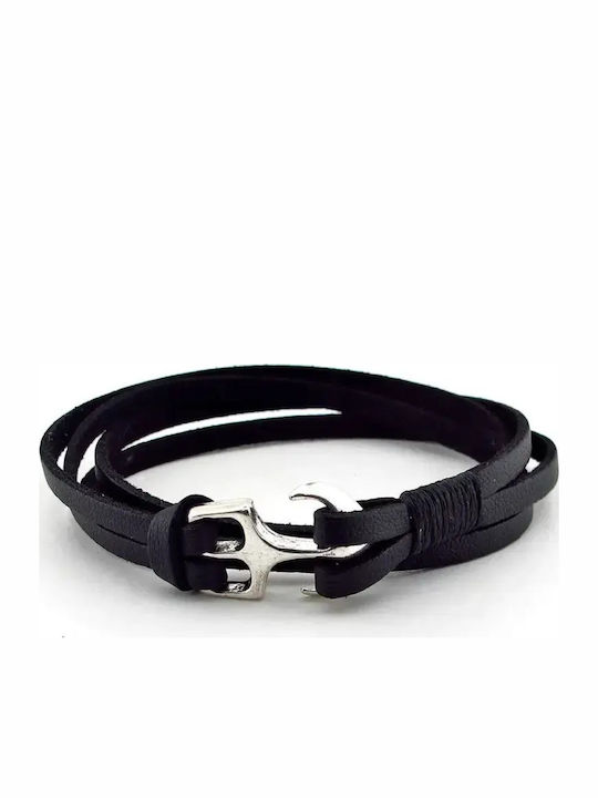 SteweHome Men's Bracelet with Anchor Design Made of Leather