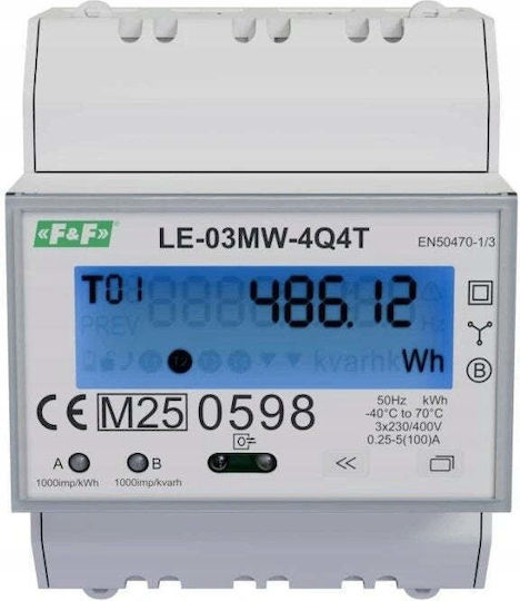 Energy Meter F&f Le-03mw-4q4t Three-Phase Bidirectional 4 Quadrant 3×230/400 V Ac 50hz Ip20