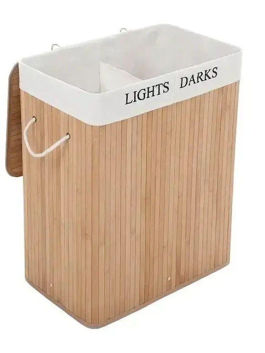 Songmics Coș de rufe Bambus 100lt cu capac 52x32x62.5cm Bej