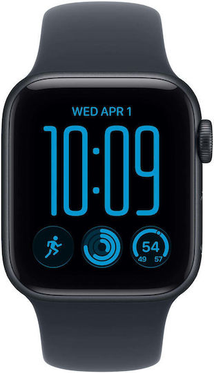 Apple Watch SE 3 Aluminiu 44mm Waterproof cu Monitorizare Ritm Cardiac (Carcasă Aluminiu Midnight cu Curea Sport Albastru Navy - S/M)