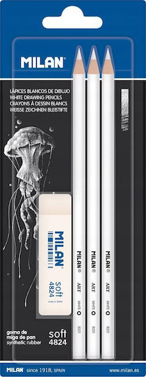 Milan Set 3 White Coal Pencils With an Eraser