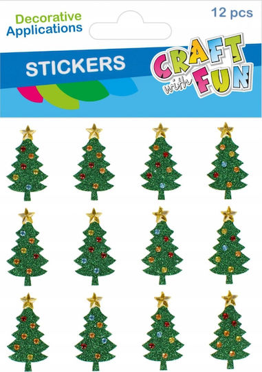 Craft with Fun Weihnachtsaufkleber für Wand mit Muster Baum 12Stücke