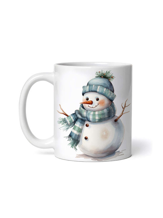 Cană Ceramică De Crăciun Oameni De Zăpadă Cu Pălărie Verde 330ml Cu Personalizare