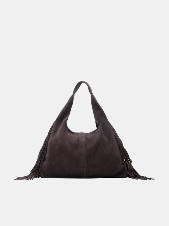 Fabric Women's Shoulder Bag Suede With Brown Fringes