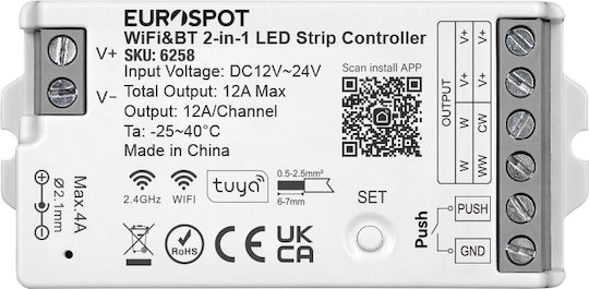 Eurospot Controler LED Tuya Wi-Fi și RF 2.4GHz și BT 2în1 + Dimmer Cu Apăsare Eu6258