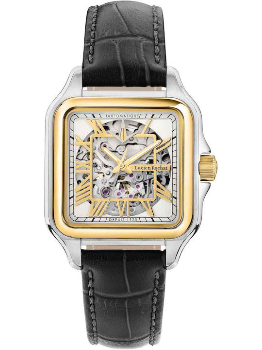 Men's Automatic Watch with Black Leather Strap