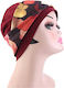 Damen Weiches Turban Haar Stirnbänder Dunkel Rote Blumen Bordeaux