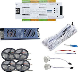 Kit Iluminare Inteligentă Scări Până La 32 De Trepte Senzori De Mișcare Bandă Led Alimentare Alb Cald