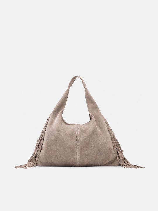 Fabric Women's Shoulder Bag Suede With Beige Fringes