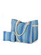 Benzi Fabric Beach Bag with Toiletry Bag Light Blue