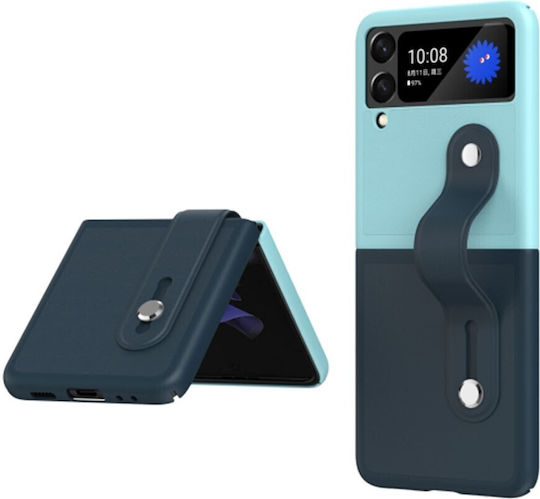 Skin Contrast Wristband Folding Hard Case Support Ice Blue and Dark Blue Samsung Galaxy Z Flip3