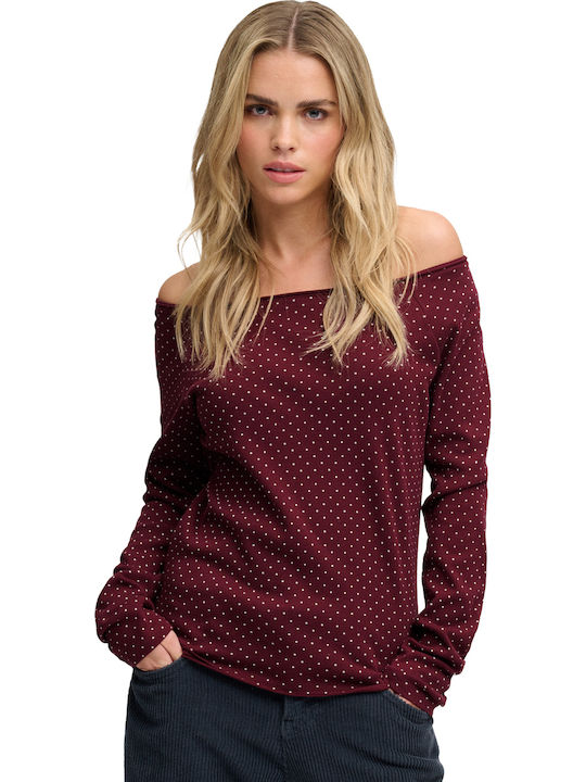 Дамска блуза С паднали рамене На точки Port Red Polka Dot