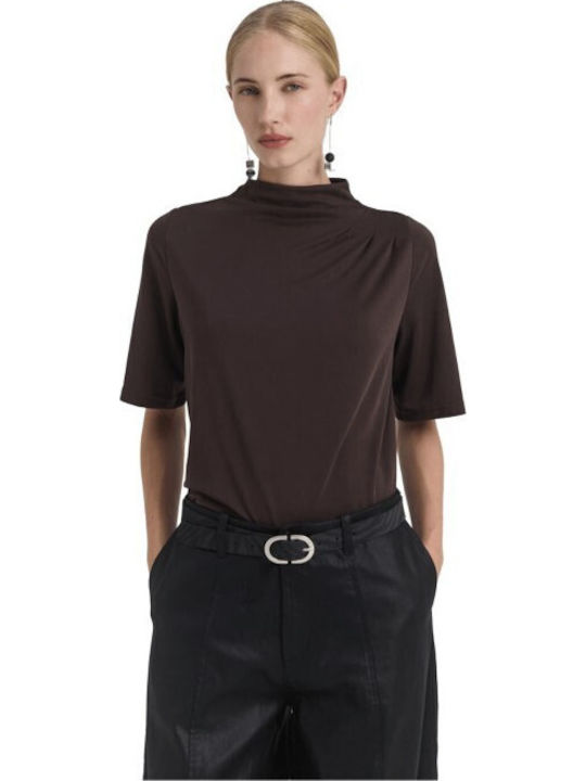 Damen Bluse mit Einer Schulter Braun