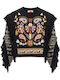 Women's Crop Woolen Floral Sweater Ecru Black Burgundy