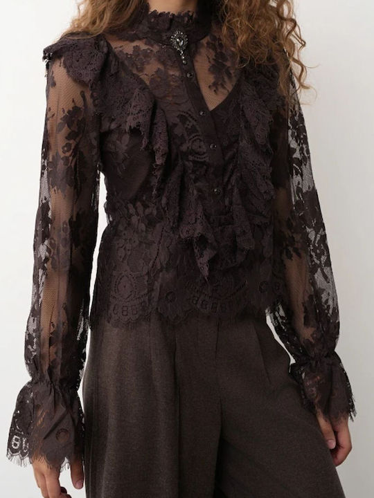 Women's Long Sleeve Brown Blouse