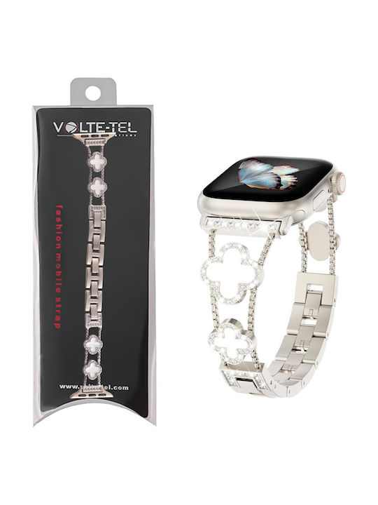 Volte-tel Каишка За Смарт Часовник Дамска Метална Apple Watch 38 40 41 42mm Тип Van Cleef Бял Кръст 12.7см Титаниево Сиво 5205308427329